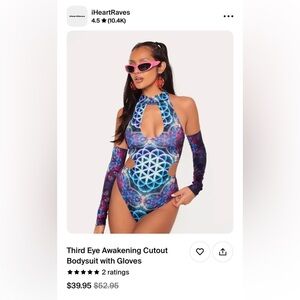 iHeartRaves Third Eye Awakening Cutout Bodysuit with Gloves - Blue and Purple